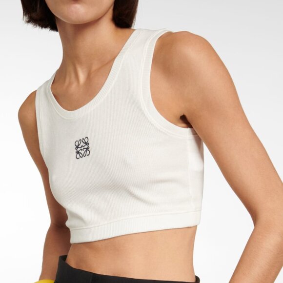 Loewe Tops - Anagram Cotton Blend Crop Top in White M